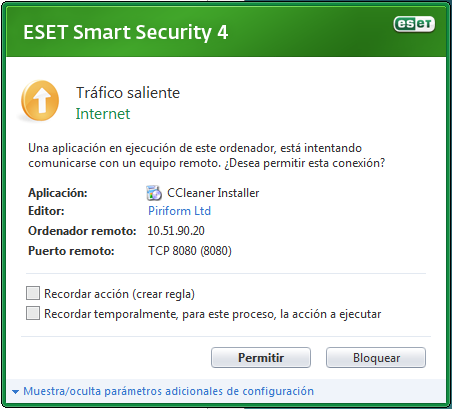 Eset Smart Security mostrando intento de conexión