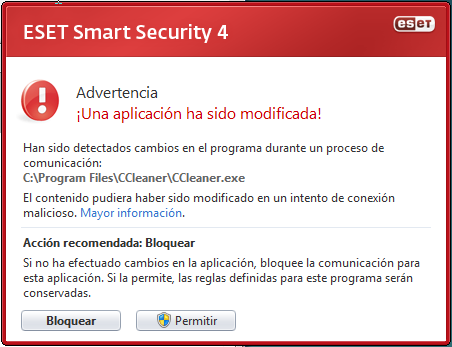 Eset Smart Security mostrando aplicación modificada