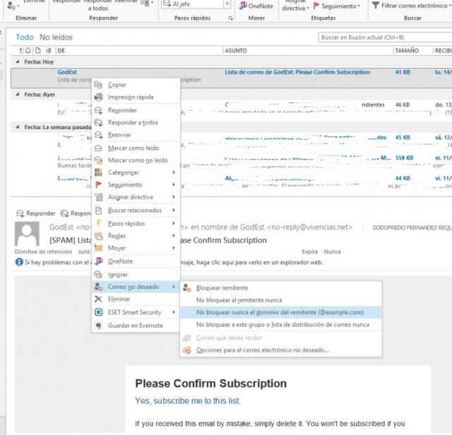 no spam en Outlook